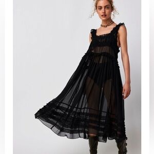 Elegant Black Sheer Midi Slip Dress